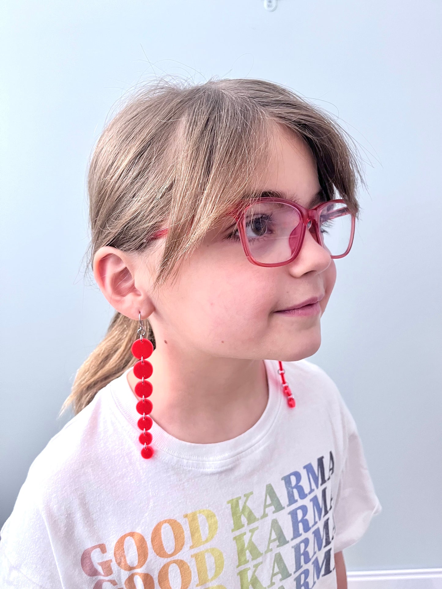 Circle Dangle Earrings - Neon Red