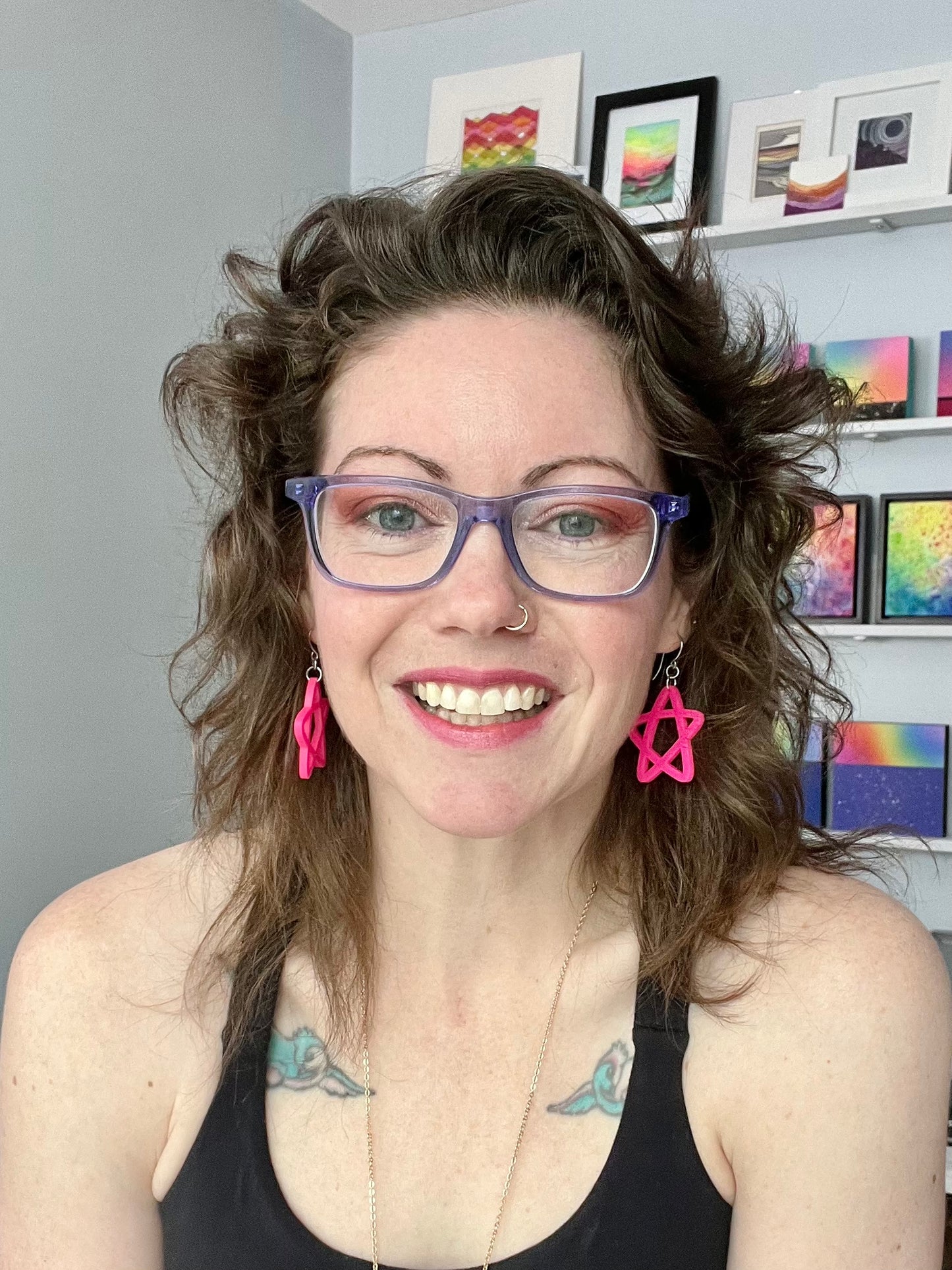 Doodle Star Earrings - Pink