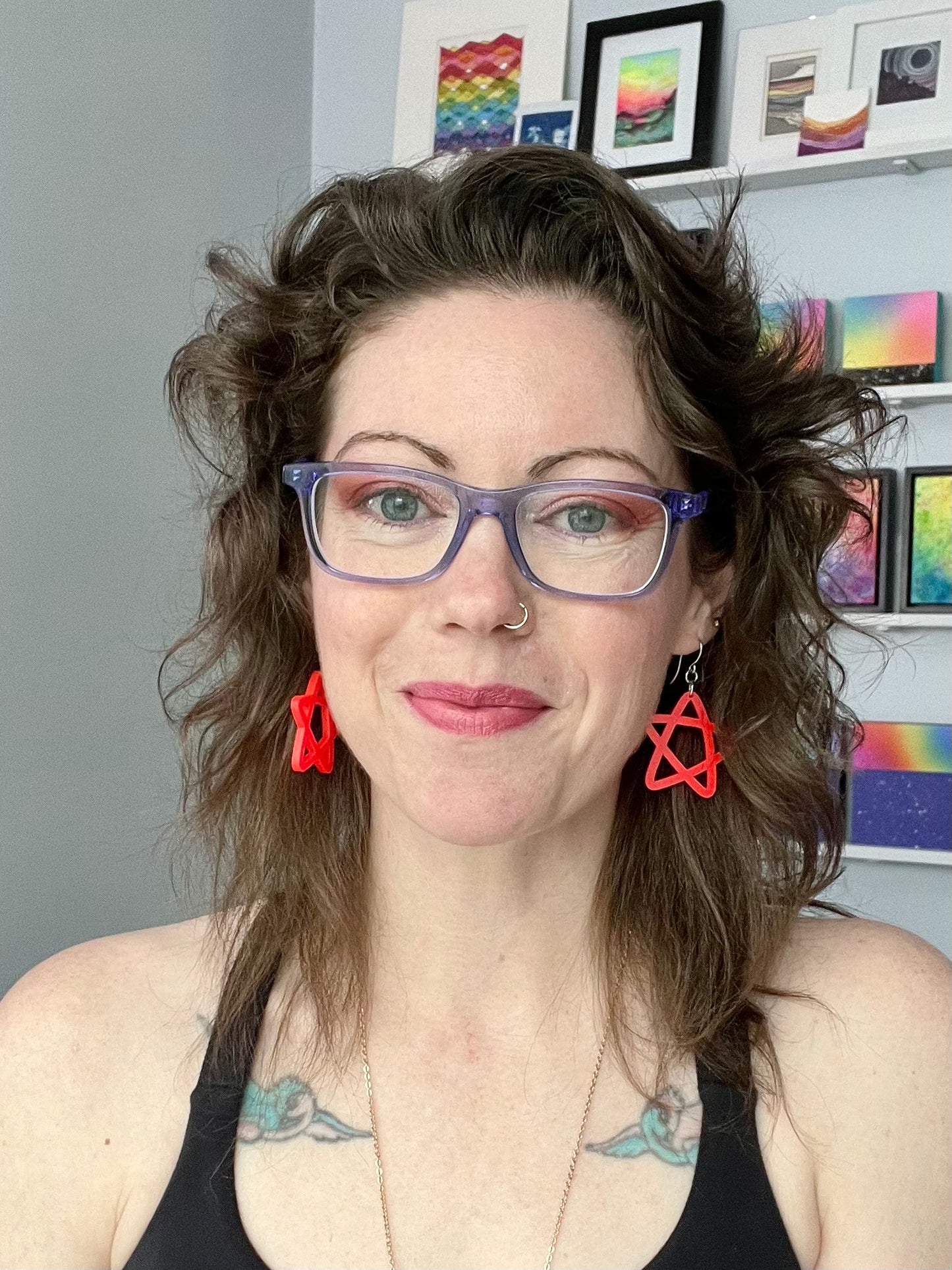Doodle Star Earrings - Neon Reddish Orange