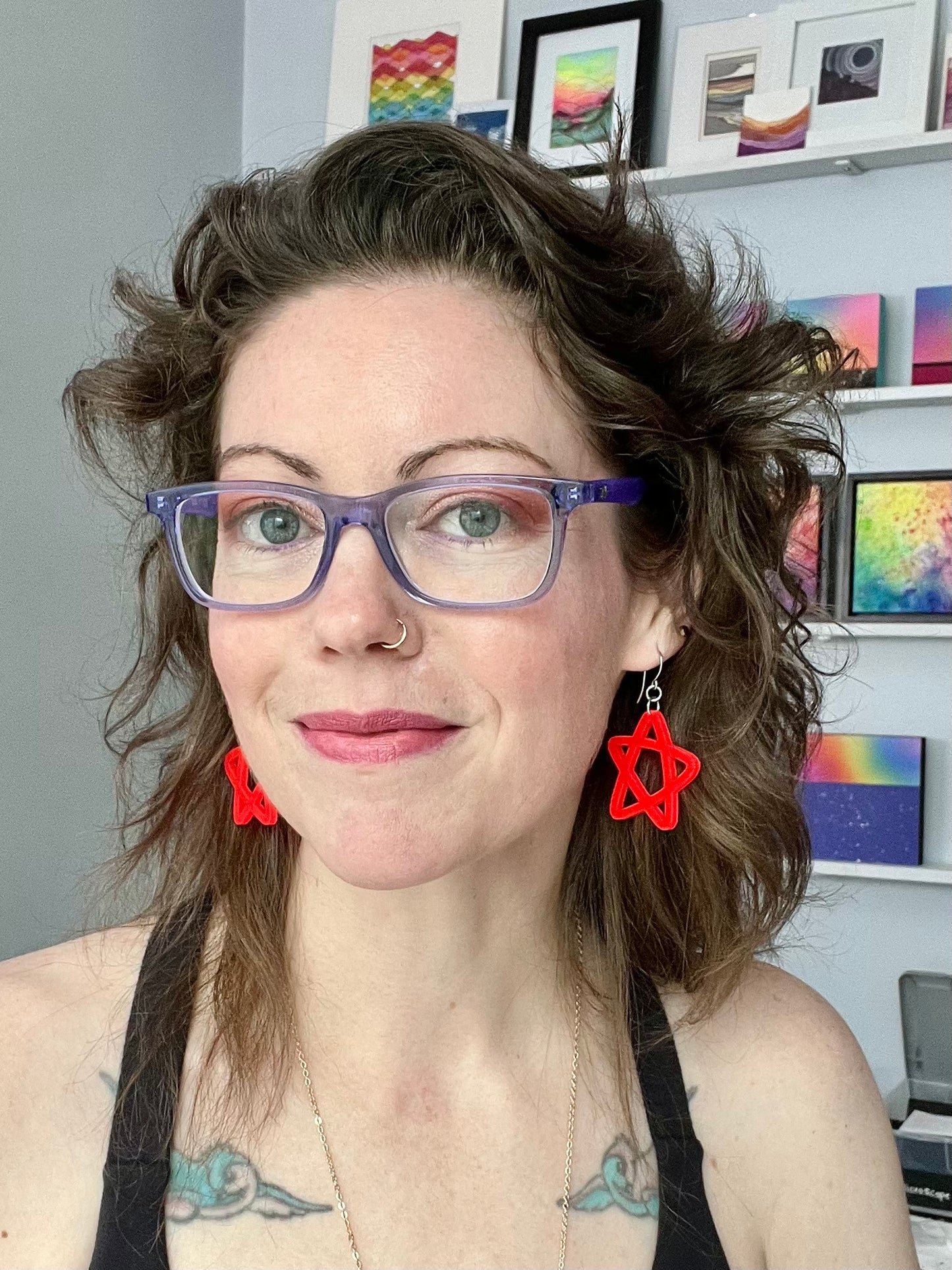Doodle Star Earrings - Neon Reddish Orange