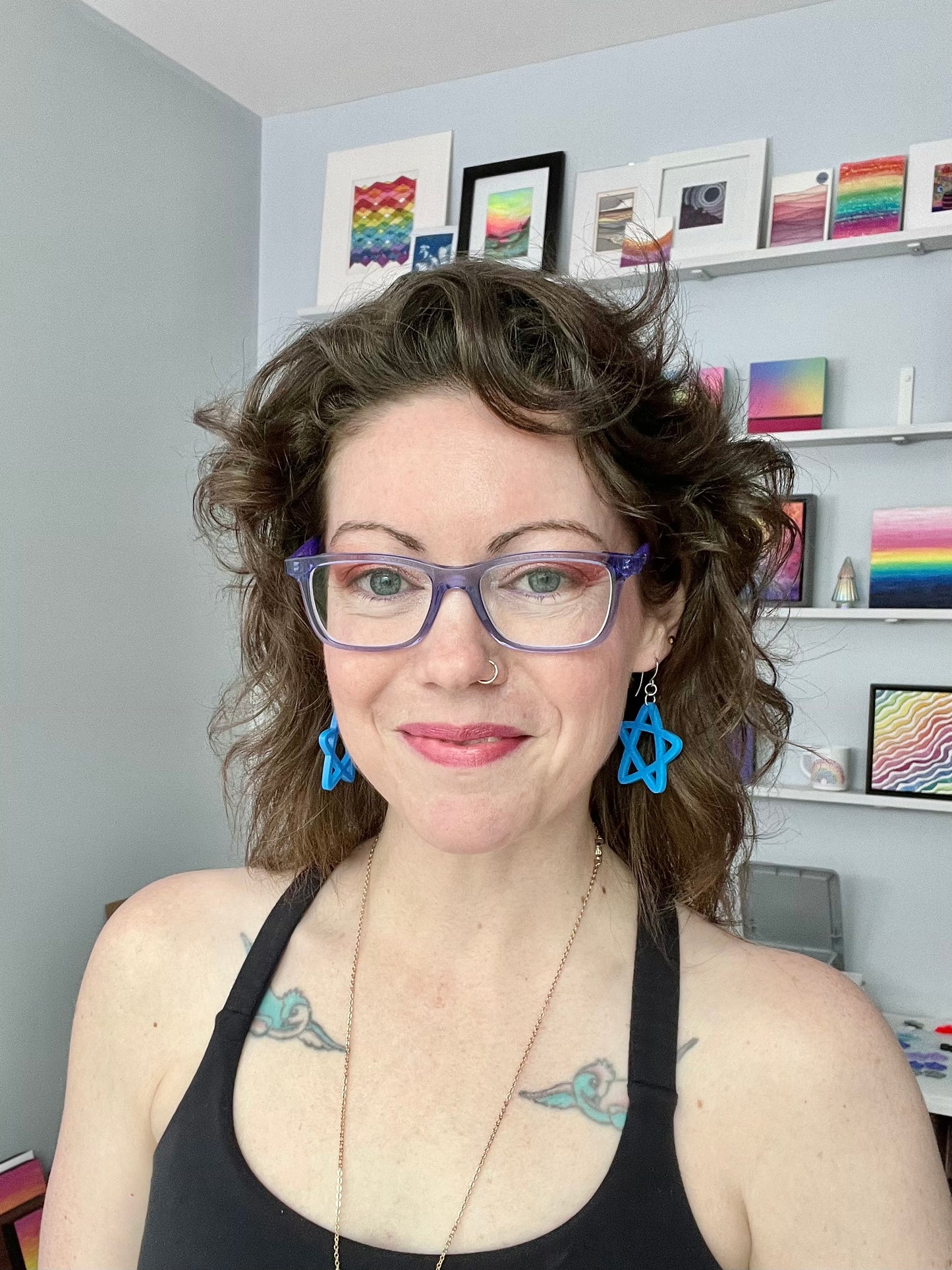 Doodle Star Earrings - Bright Blue