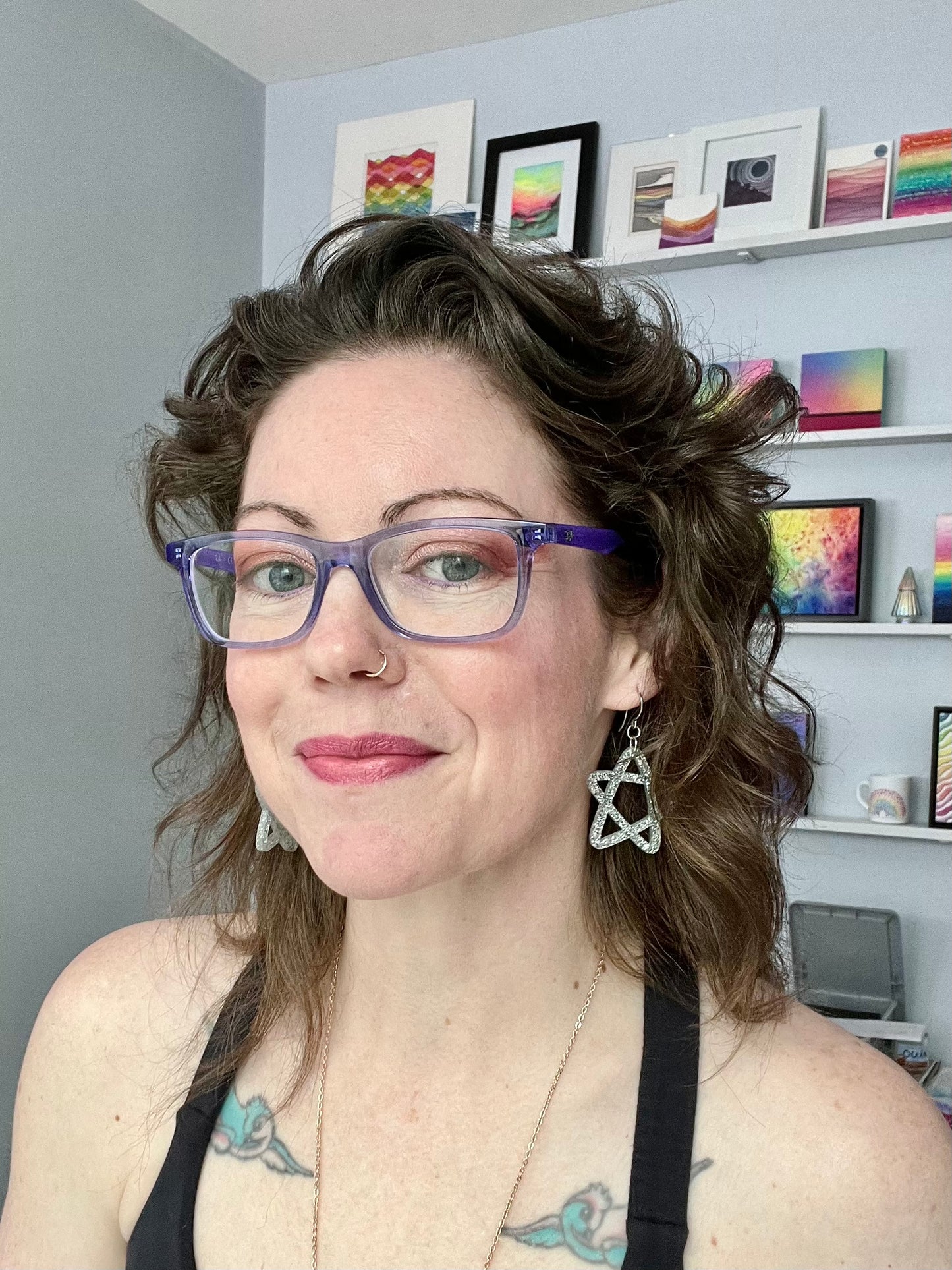 Doodle Star Earrings - Holographic Silver Glitter