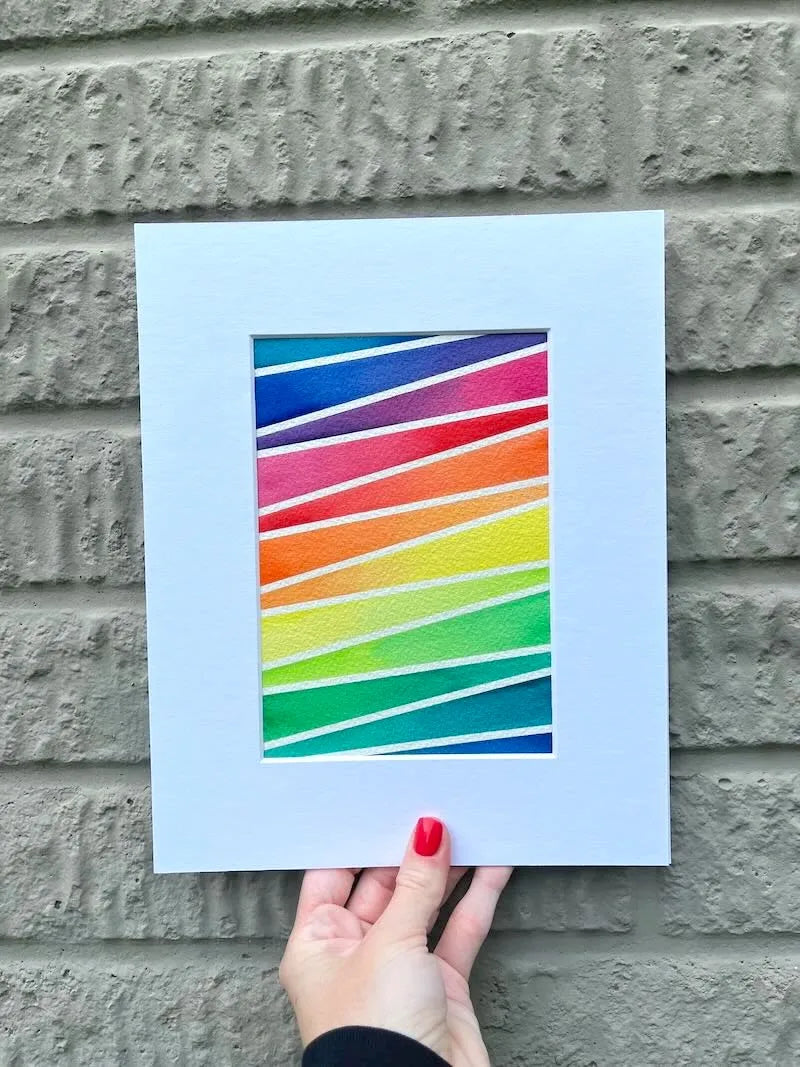 Painting of rainbow ombre zigzag, made by Camille Gerrick