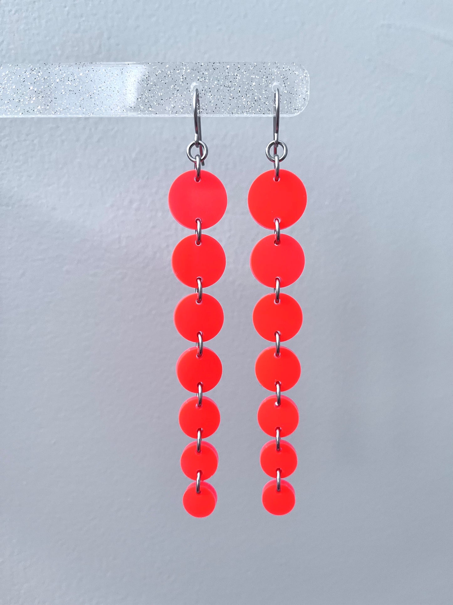 Circle Dangle Earrings - Neon Red