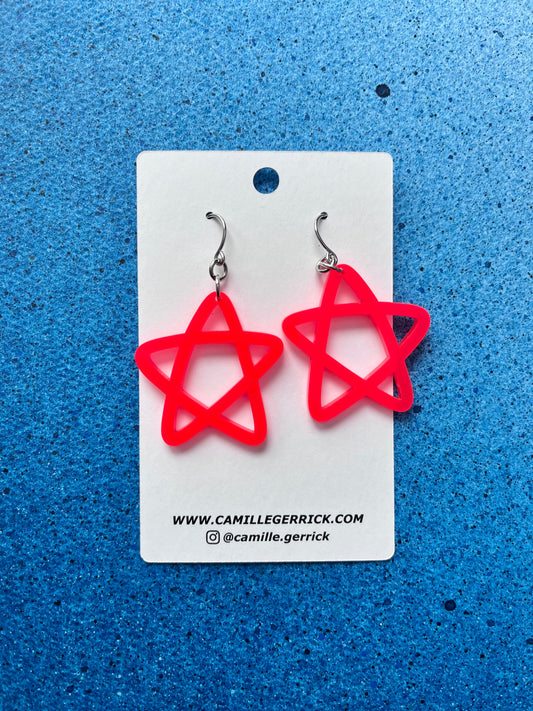 Doodle Star Earrings - Neon Reddish Orange