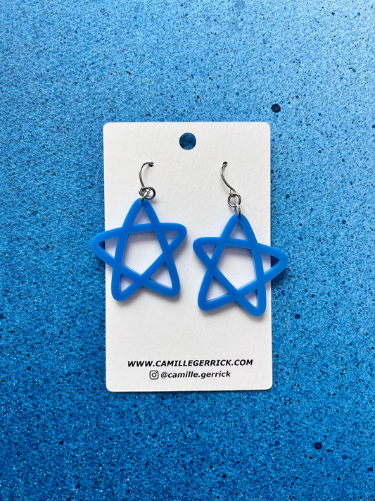 Doodle Star Earrings - Bright Blue