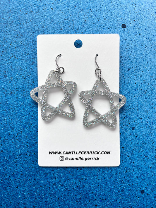 Doodle Star Earrings - Holographic Silver Glitter