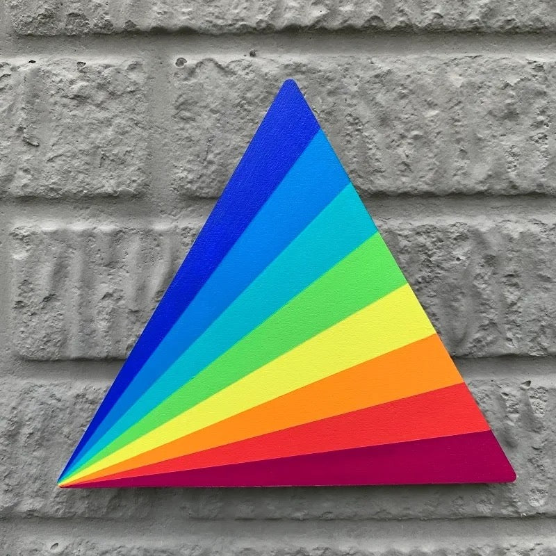 triangle rainbow painting with distinct color blocks by Artist, Camille Gerrick