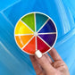 Color wheel rainbow trinket dish held up against blue painted background by Camille Gerrick